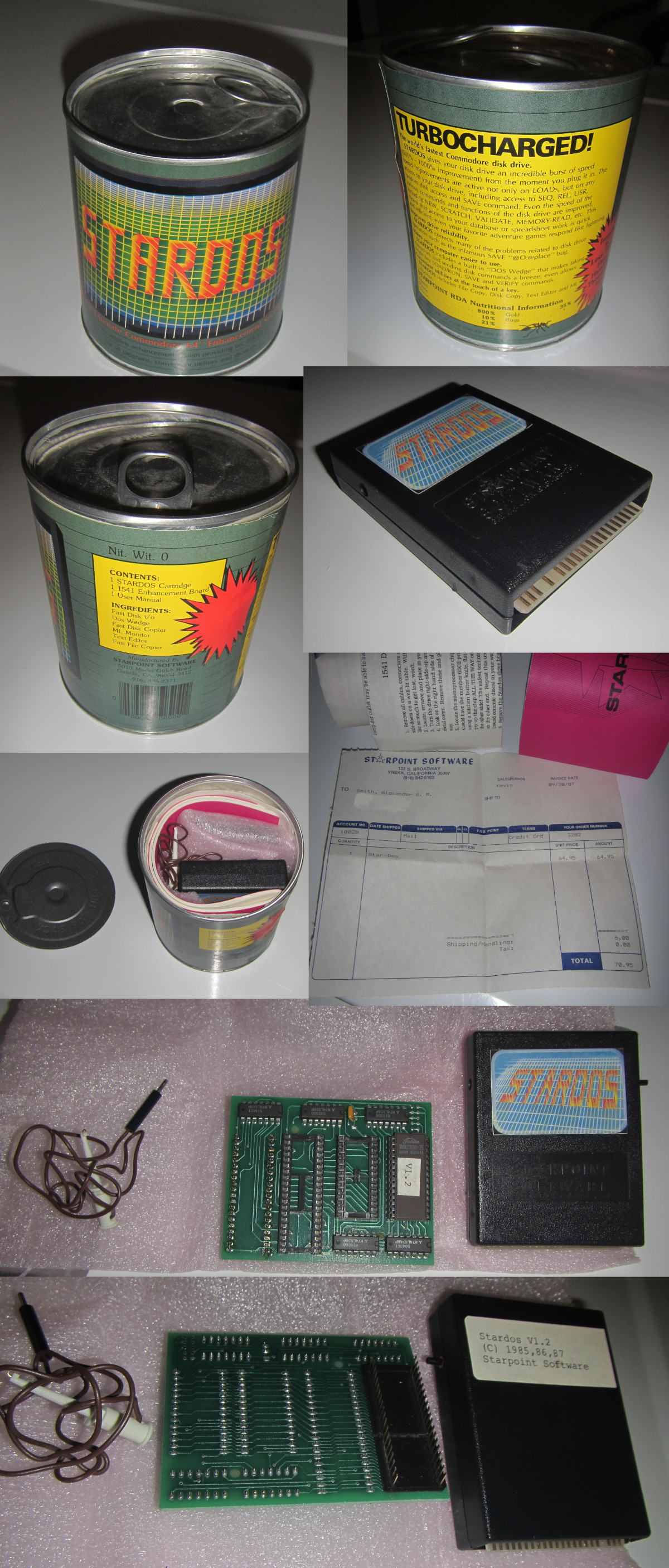 [Collage of STARDOS Packaging Can and Contents]