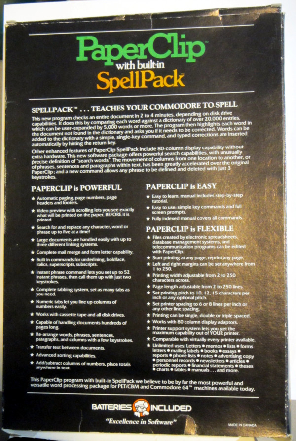 [Rear of Paperclip64 Box with all the selling points]