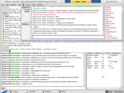 [Screen Shot of BeShare2IRC and IRC2BeShare both in action]